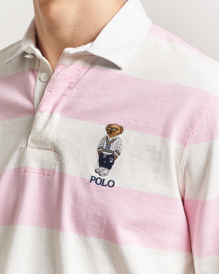 Men | Sweaters & Knitwear | Polo Ralph Lauren | Striped Rugby Varsity Bear Pink/White