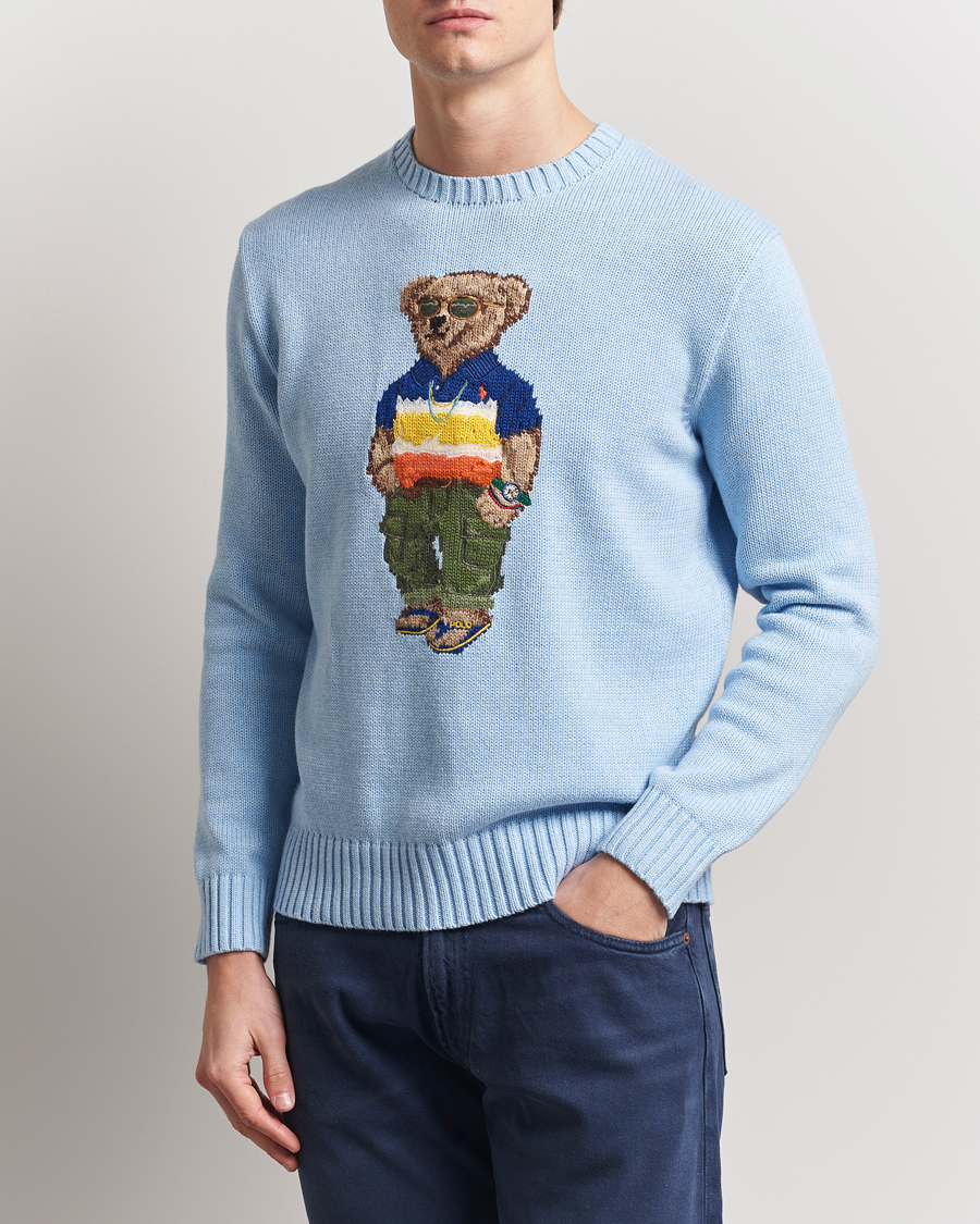 Polo Ralph Lauren Cotton Knitted Bear Sweatshirt Ocean Pearl Blue