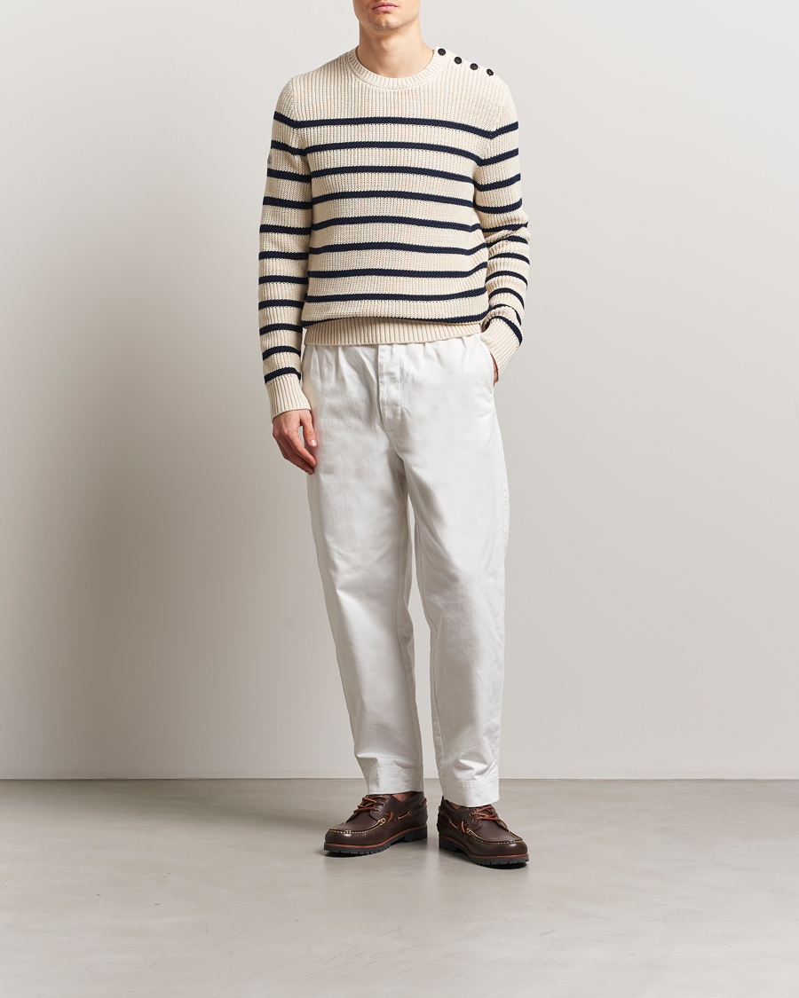 Men | Sweaters & Knitwear | Polo Ralph Lauren | Cotton/Linen Striped Sweater Cream/Navy