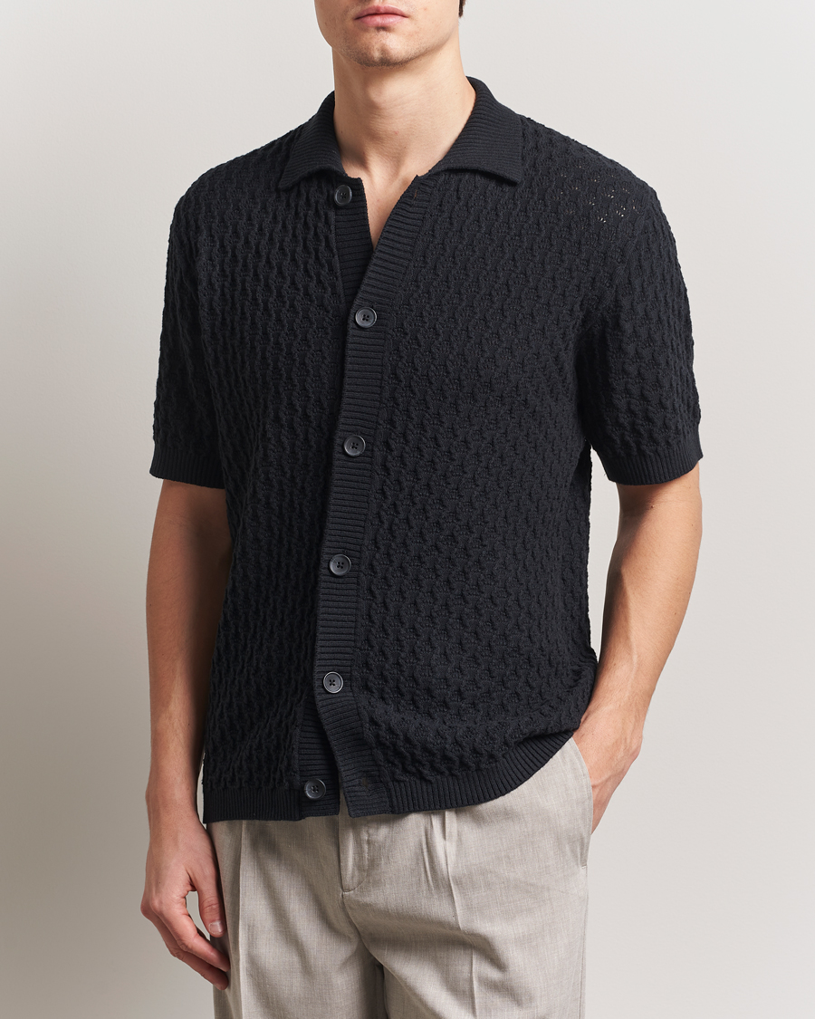 Men | Shirts | LES DEUX | Gespertus Knitted Short Sleeve Shirt Black