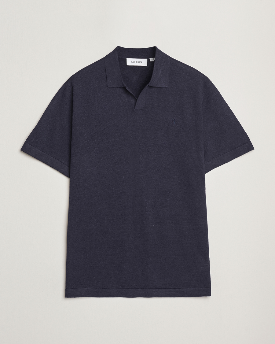 Men | Polo Shirts | LES DEUX | Emmanuel Linen/Cotton Polo Knit Dark Navy