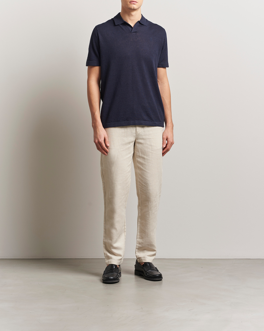 Men | Polo Shirts | LES DEUX | Emmanuel Linen/Cotton Polo Knit Dark Navy