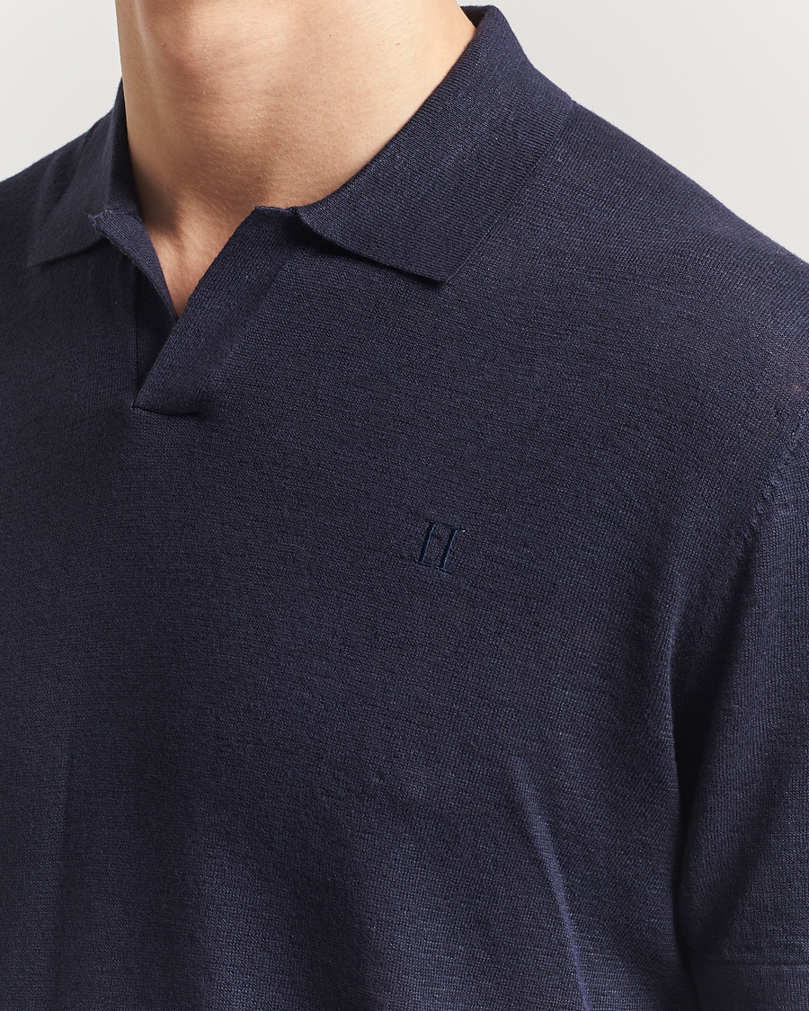 Men | Polo Shirts | LES DEUX | Emmanuel Linen/Cotton Polo Knit Dark Navy