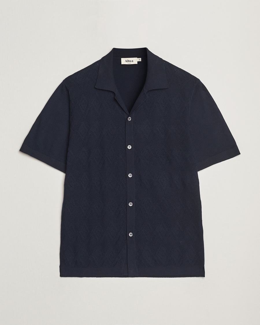 Men | Shirts | Altea | Jacquard Knit Camp Shirt Navy