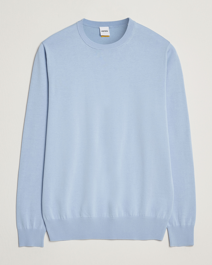 Men | Sweaters & Knitwear | Aspesi | Rib Cotton Crew Neck Light Blue