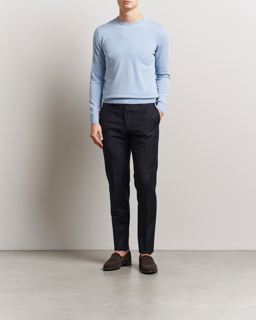 Men | Sweaters & Knitwear | Aspesi | Rib Cotton Crew Neck Light Blue