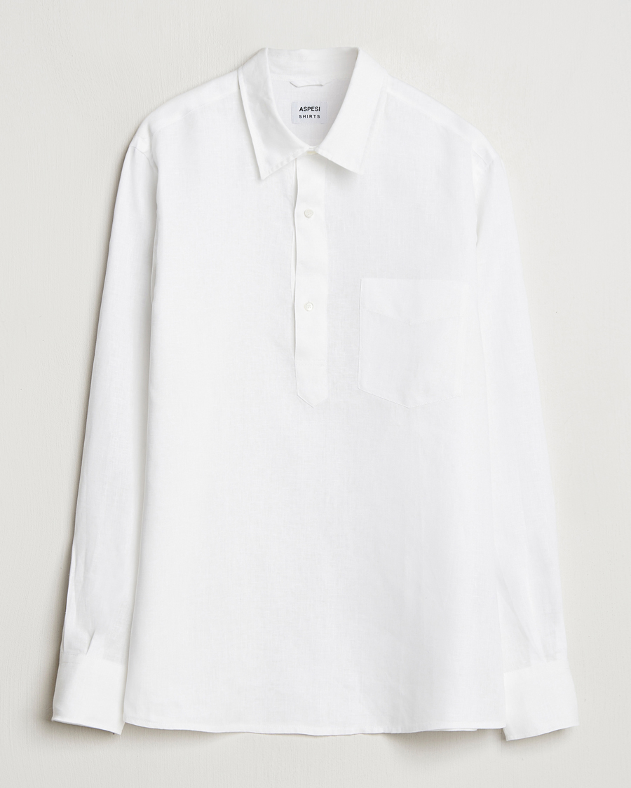 Men | Shirts | Aspesi | Linen Popover Shirt White