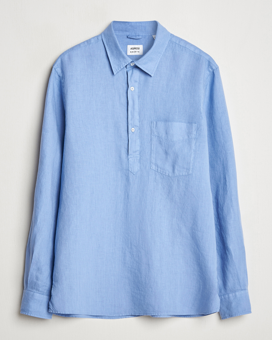 Men | Shirts | Aspesi | Linen Popover Shirt Azzurro