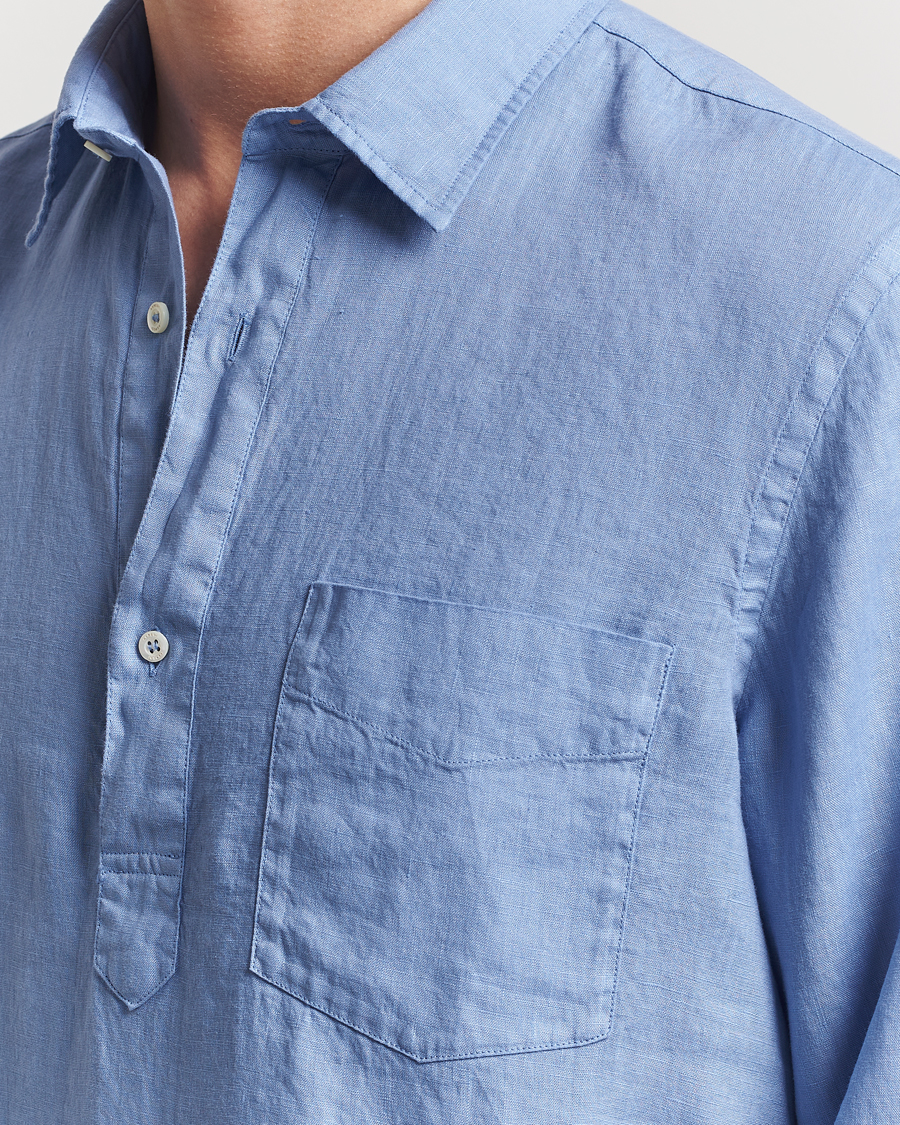 Men | Shirts | Aspesi | Linen Popover Shirt Azzurro