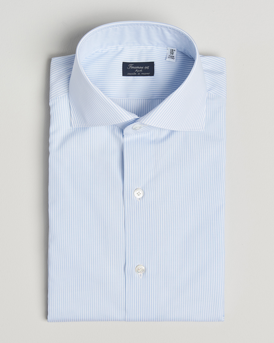 Men | Shirts | Finamore Napoli | Milano Slim Zephyr Stripe Shirt Light Blue