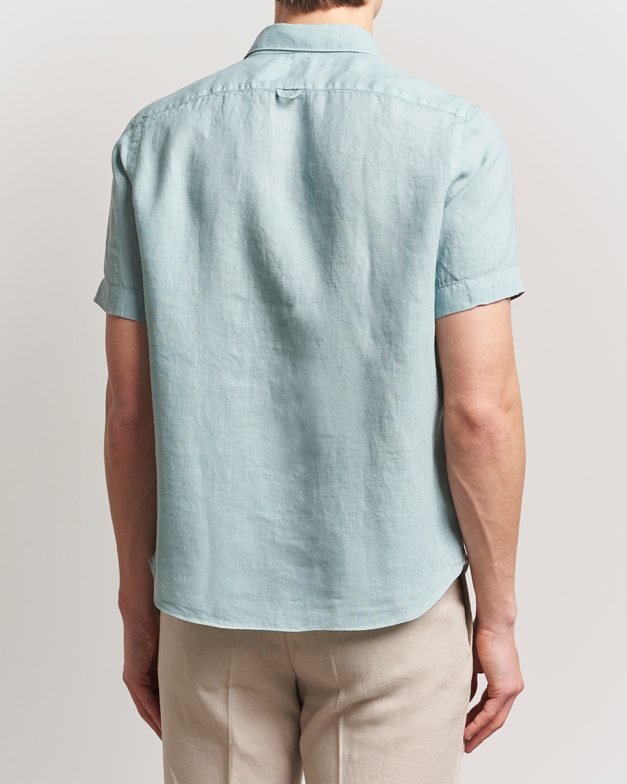 Men | Shirts | Finamore Napoli | Linen Short Sleeve Sport Shirt Teal