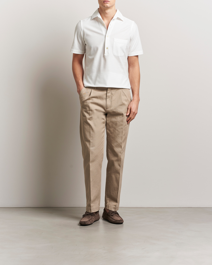 Men | Shirts | Finamore Napoli | Vico Jersey Short Sleeve Polo White