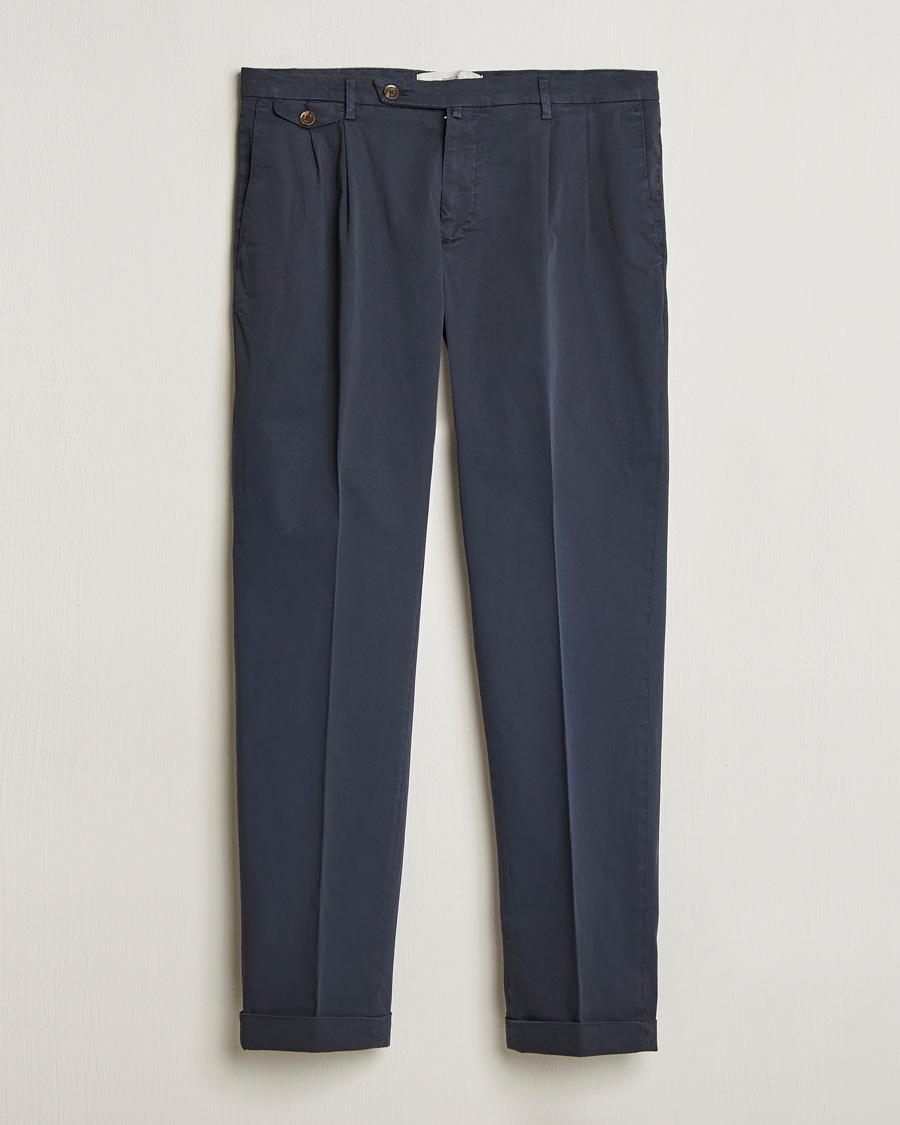 Men | Trousers | Briglia 1949 | Easy Fit Pleated Cotton Stretch Chino Navy