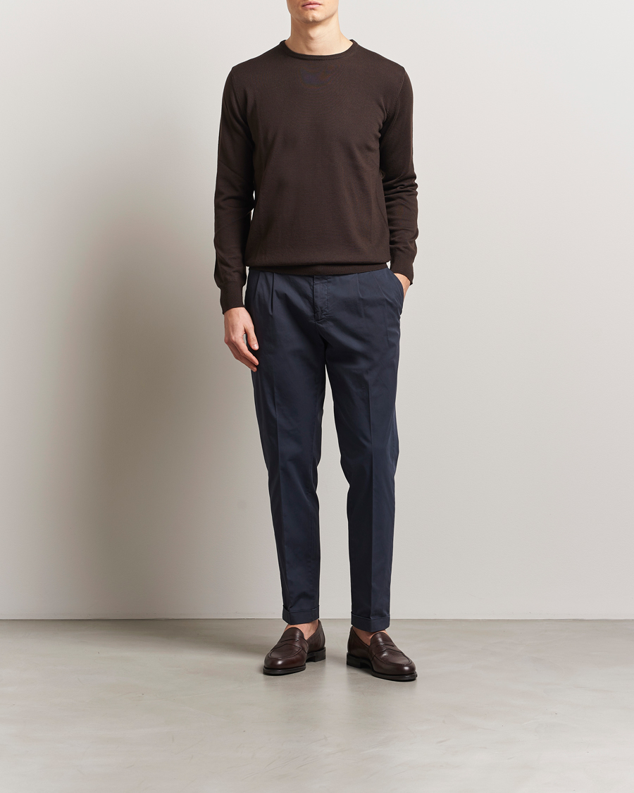 Men | Trousers | Briglia 1949 | Easy Fit Pleated Cotton Stretch Chino Navy