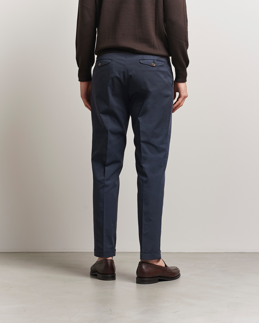 Men | Trousers | Briglia 1949 | Easy Fit Pleated Cotton Stretch Chino Navy