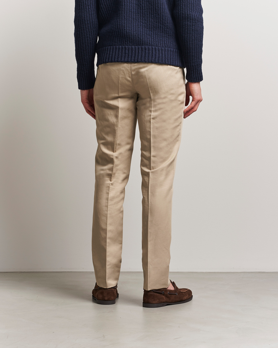 Men | Trousers | Brioni | Cotton/Linen Pleated Trousers Beige
