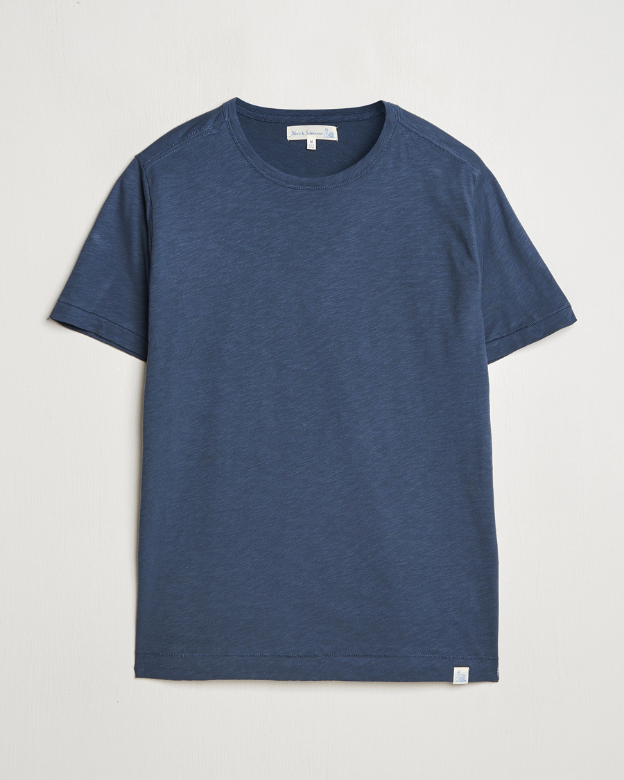 Men | T-Shirts | Merz b. Schwanen | Organic Pima Cotton Slub Crew Neck T-Shirt Denim Blue
