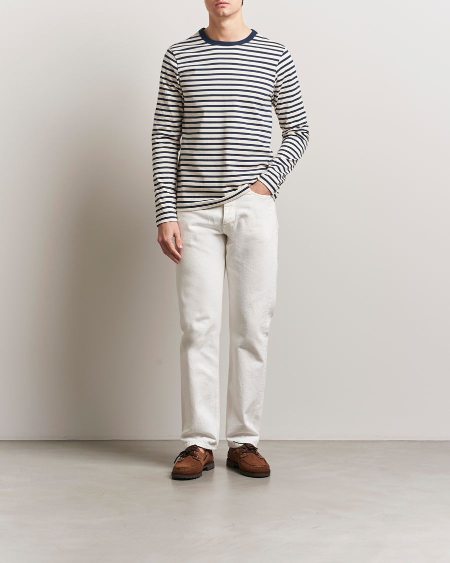 Men | T-Shirts | Merz b. Schwanen | Relaxed Fit Striped Long Sleeve T-Shirt Ink/Nature
