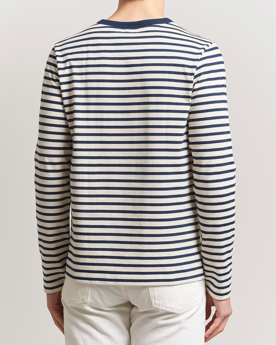 Men | T-Shirts | Merz b. Schwanen | Relaxed Fit Striped Long Sleeve T-Shirt Ink/Nature