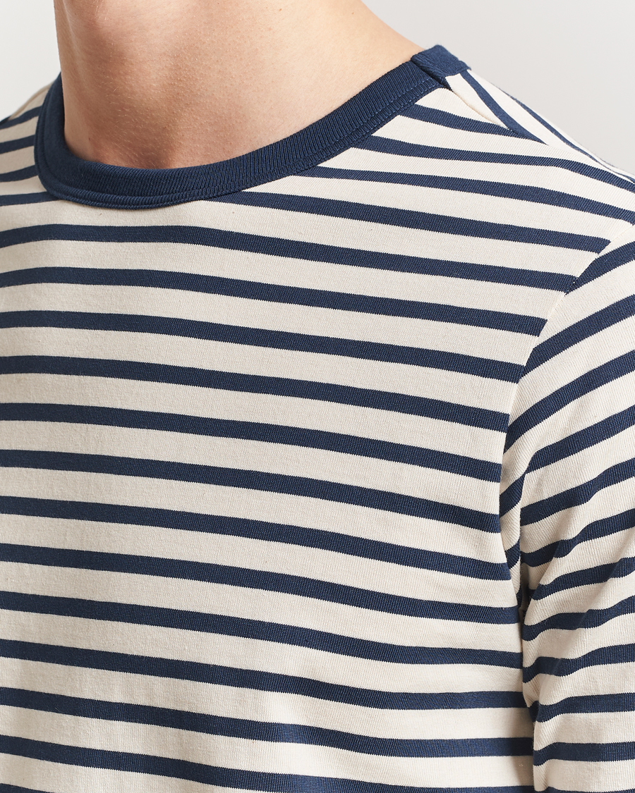 Men | T-Shirts | Merz b. Schwanen | Relaxed Fit Striped Long Sleeve T-Shirt Ink/Nature