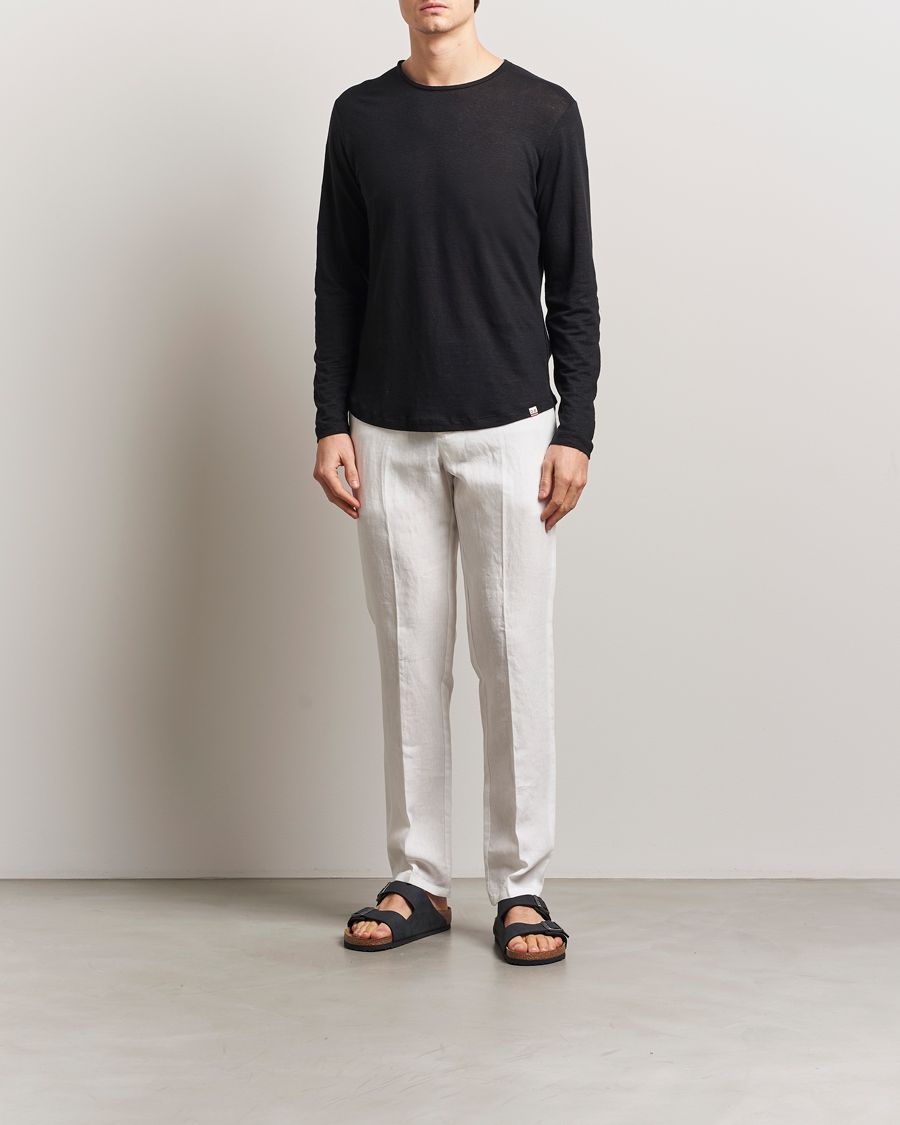 Men | T-Shirts | Orlebar Brown | Long Sleeve Linen T-Shirt Black