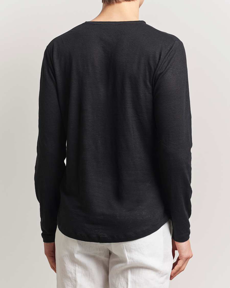 Men | T-Shirts | Orlebar Brown | Long Sleeve Linen T-Shirt Black