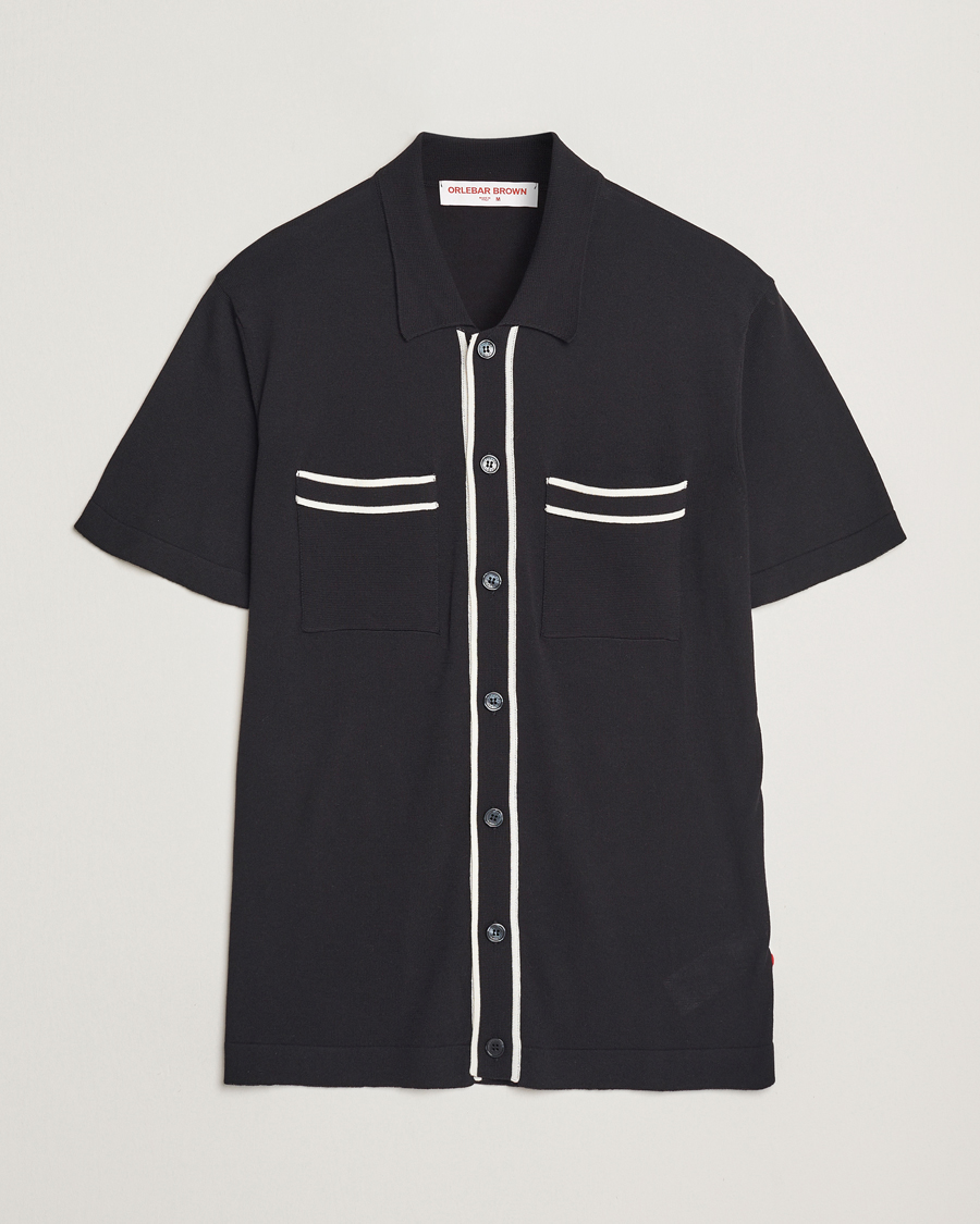 Men | Shirts | Orlebar Brown | Keeling Silk/Cotton Knitted Shirt Black/White Sand