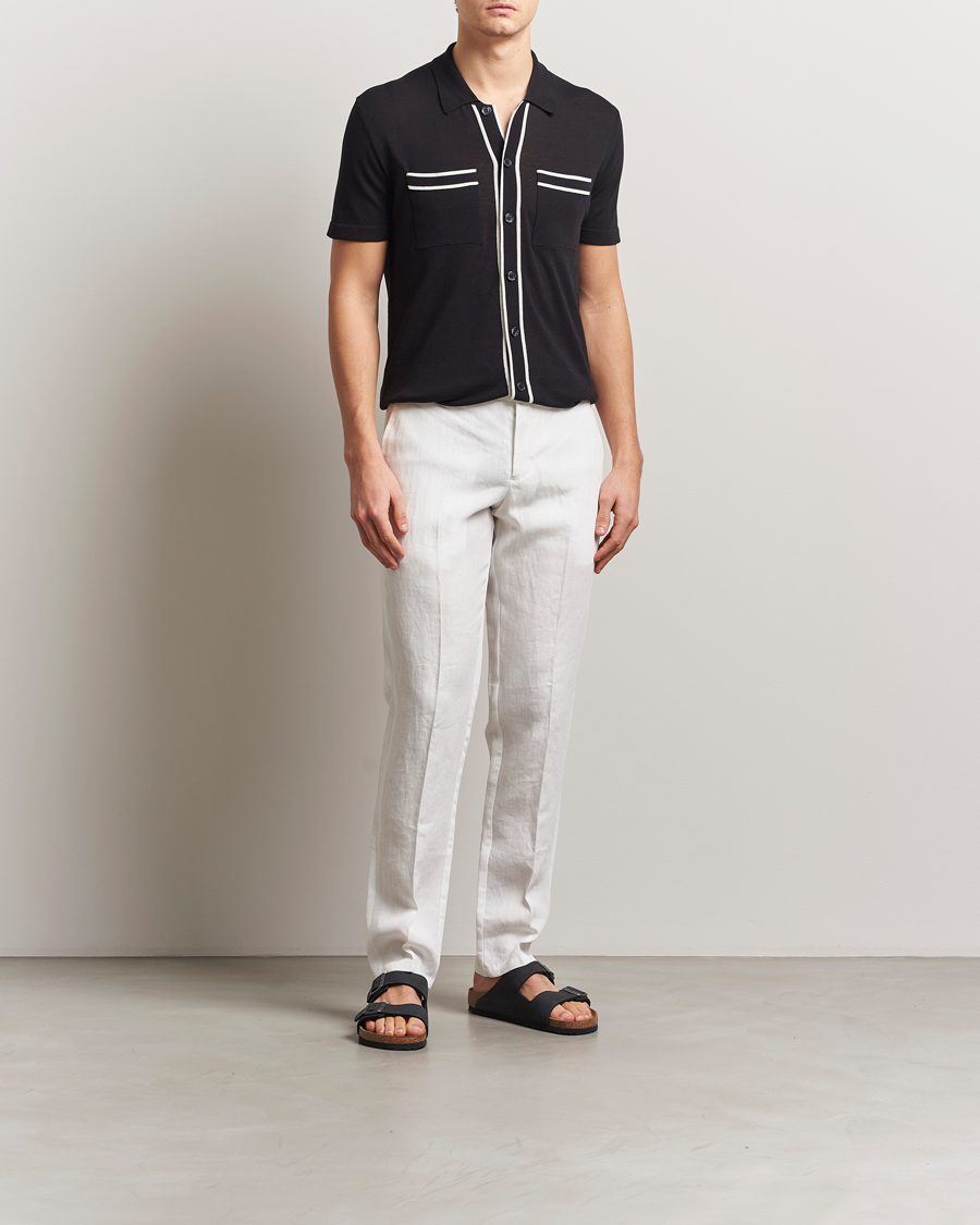 Men | Shirts | Orlebar Brown | Keeling Silk/Cotton Knitted Shirt Black/White Sand