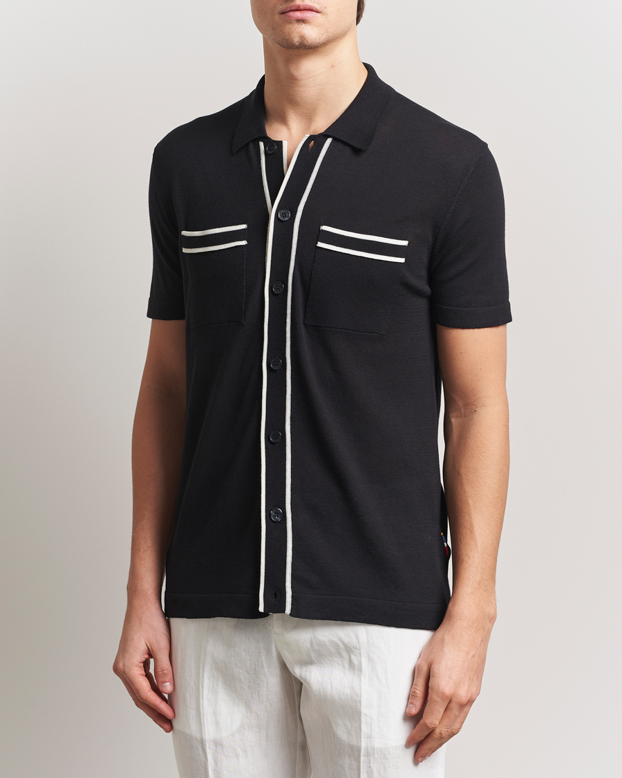 Men | Shirts | Orlebar Brown | Keeling Silk/Cotton Knitted Shirt Black/White Sand