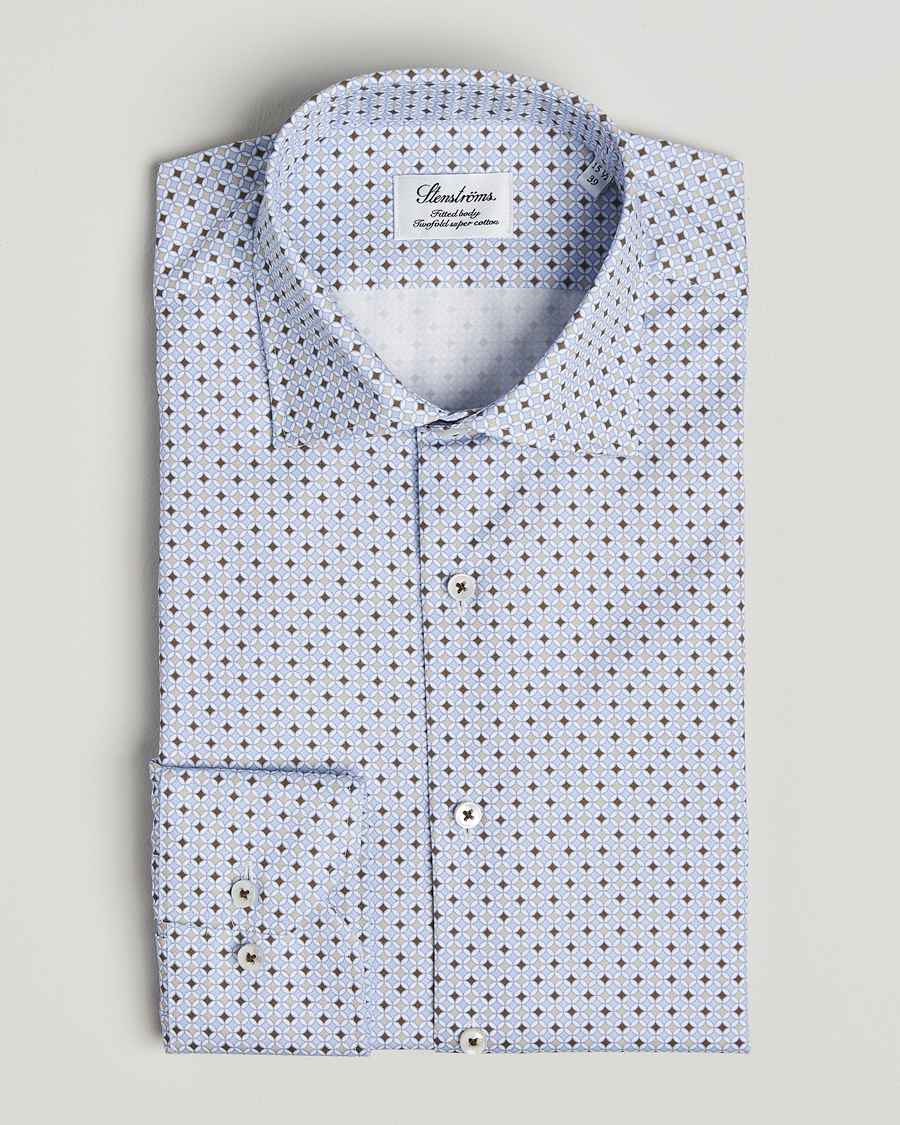 Men | Shirts | Stenströms | Fitted Body Printed Cut Away Shirt Blue