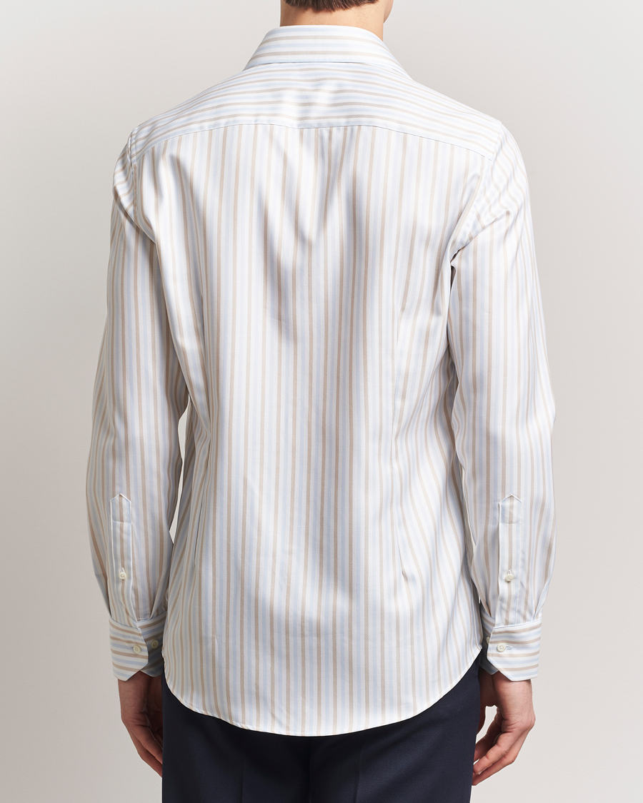 Men | Shirts | Stenströms | Slimline Multi Striped Twill Shirt Blue/Beige