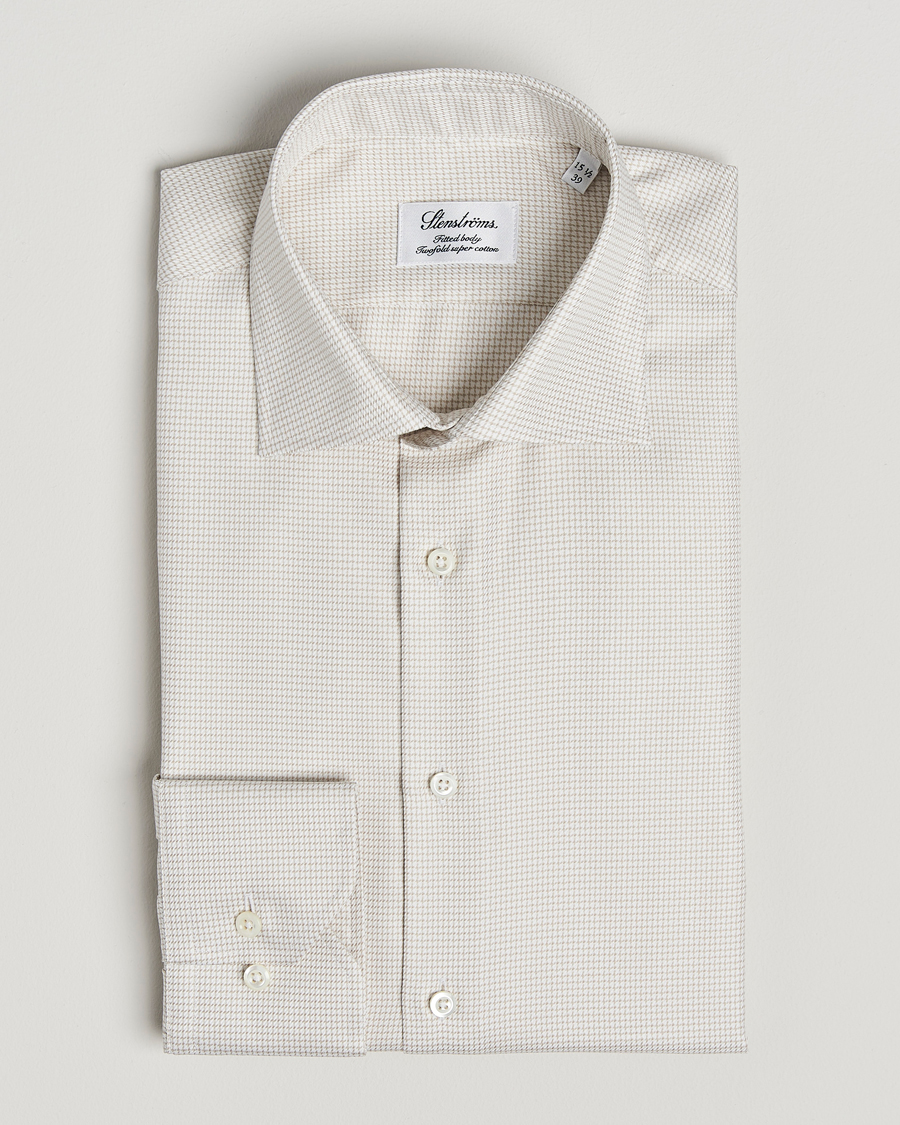 Men | Shirts | Stenströms | Fitted Body Small Houndstooth Shirt Beige