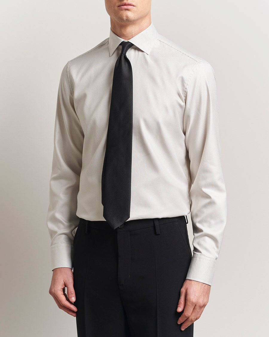 Men | Shirts | Stenströms | Fitted Body Small Houndstooth Shirt Beige