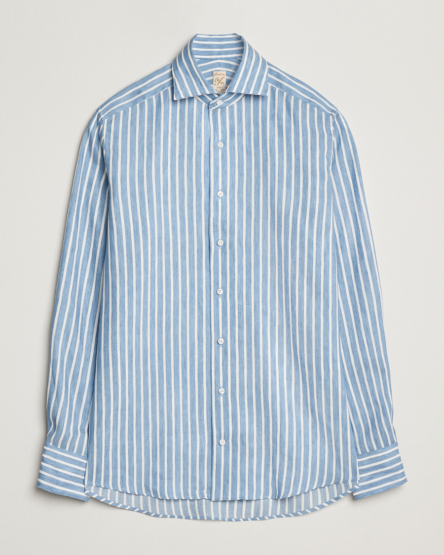 Men | Shirts | Stenströms | 1899 Slimline Striped Linen/Lyocell Shirt Blue