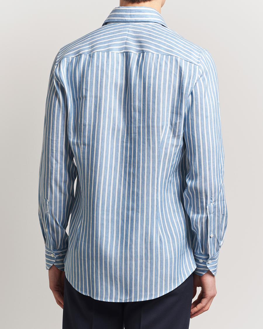 Men | Shirts | Stenströms | 1899 Slimline Striped Linen/Lyocell Shirt Blue