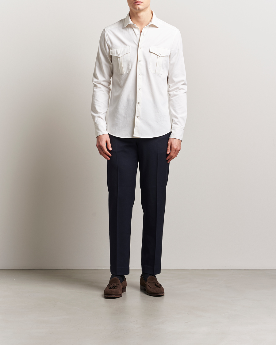 Men | Shirts | Stenströms | Slimline Double Pocket Shirt White