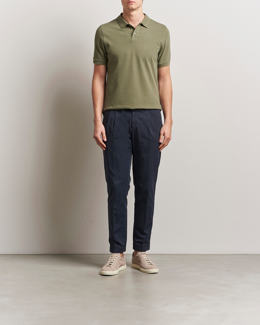 Men | Polo Shirts | Stenströms | Organic Cotton Piquet Polo Shirt Olive