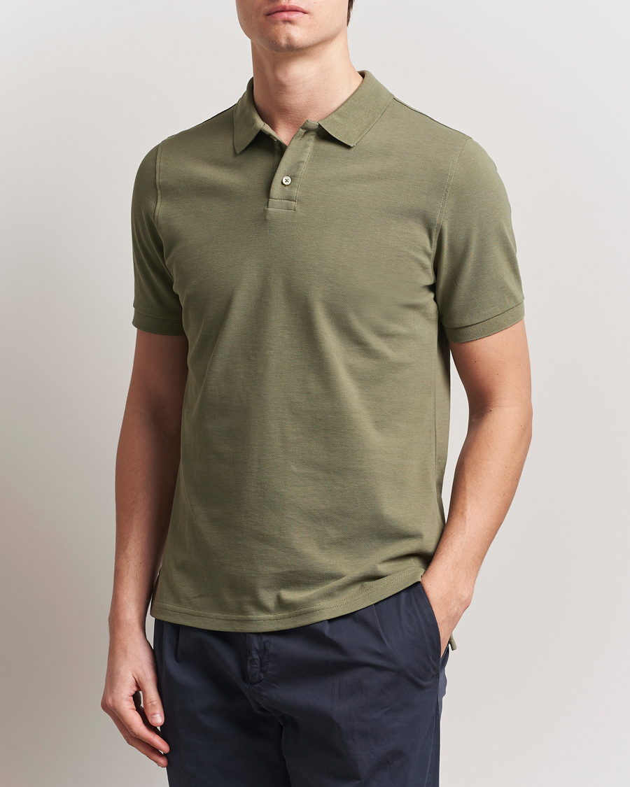 Men | Polo Shirts | Stenströms | Organic Cotton Piquet Polo Shirt Olive