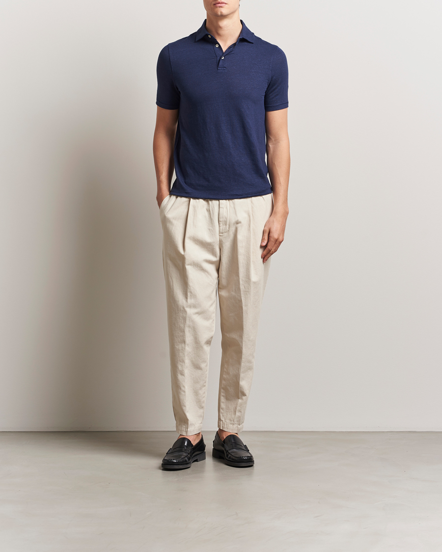 Men | Polo Shirts | Stenströms | Linen Polo Shirt Navy