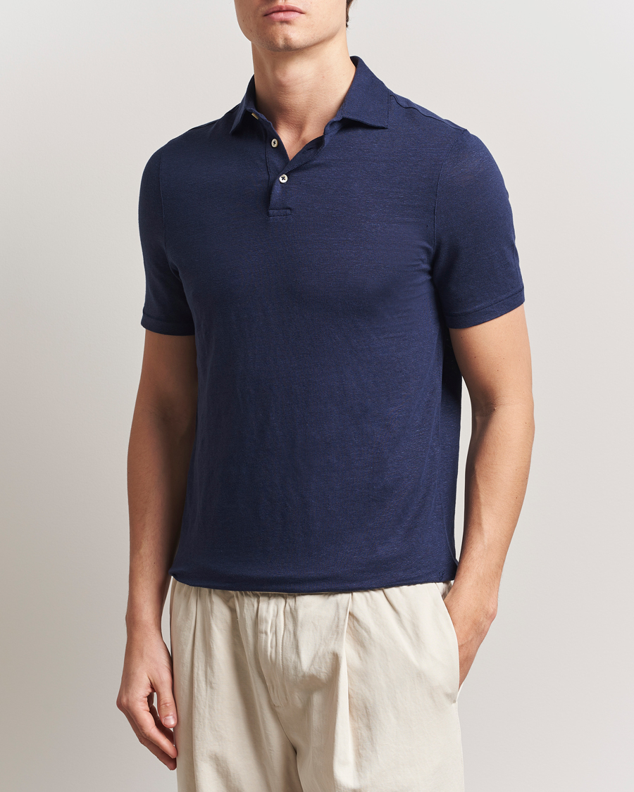 Men | Polo Shirts | Stenströms | Linen Polo Shirt Navy