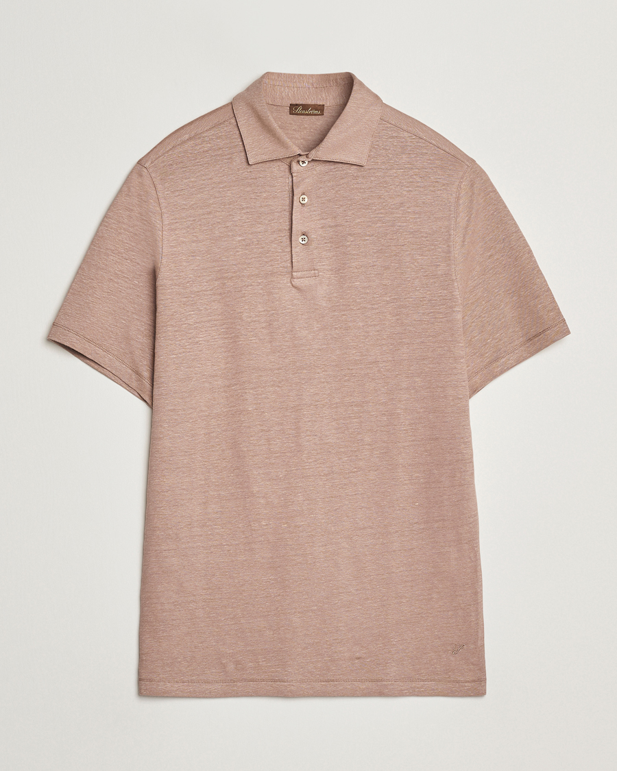 Men | Polo Shirts | Stenströms | Linen Polo Shirt Light Brown