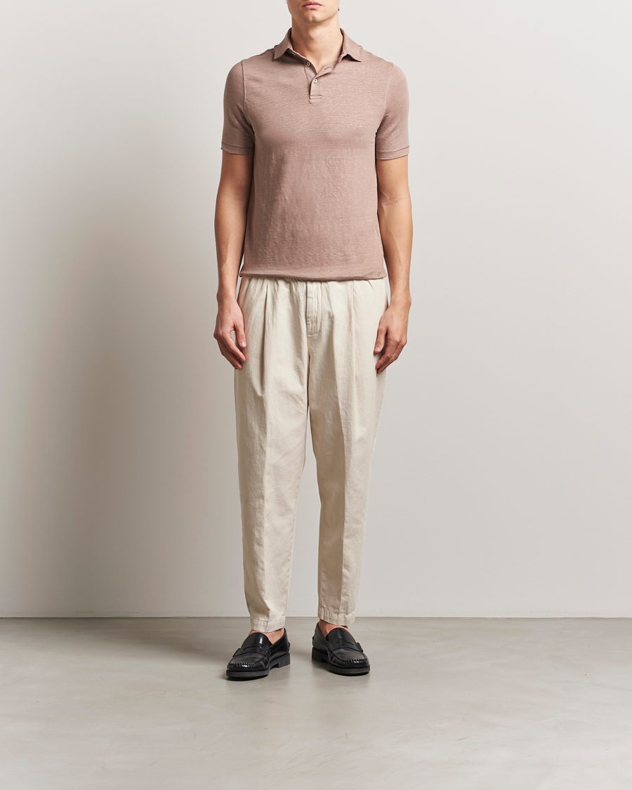 Men | Polo Shirts | Stenströms | Linen Polo Shirt Light Brown