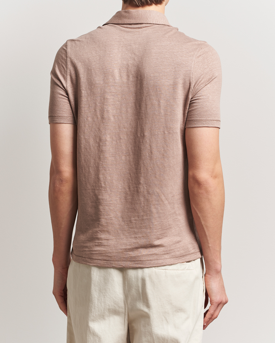 Men | Polo Shirts | Stenströms | Linen Polo Shirt Light Brown