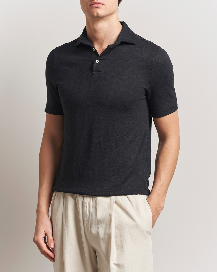 Men | Polo Shirts | Stenströms | Linen Polo Shirt Black
