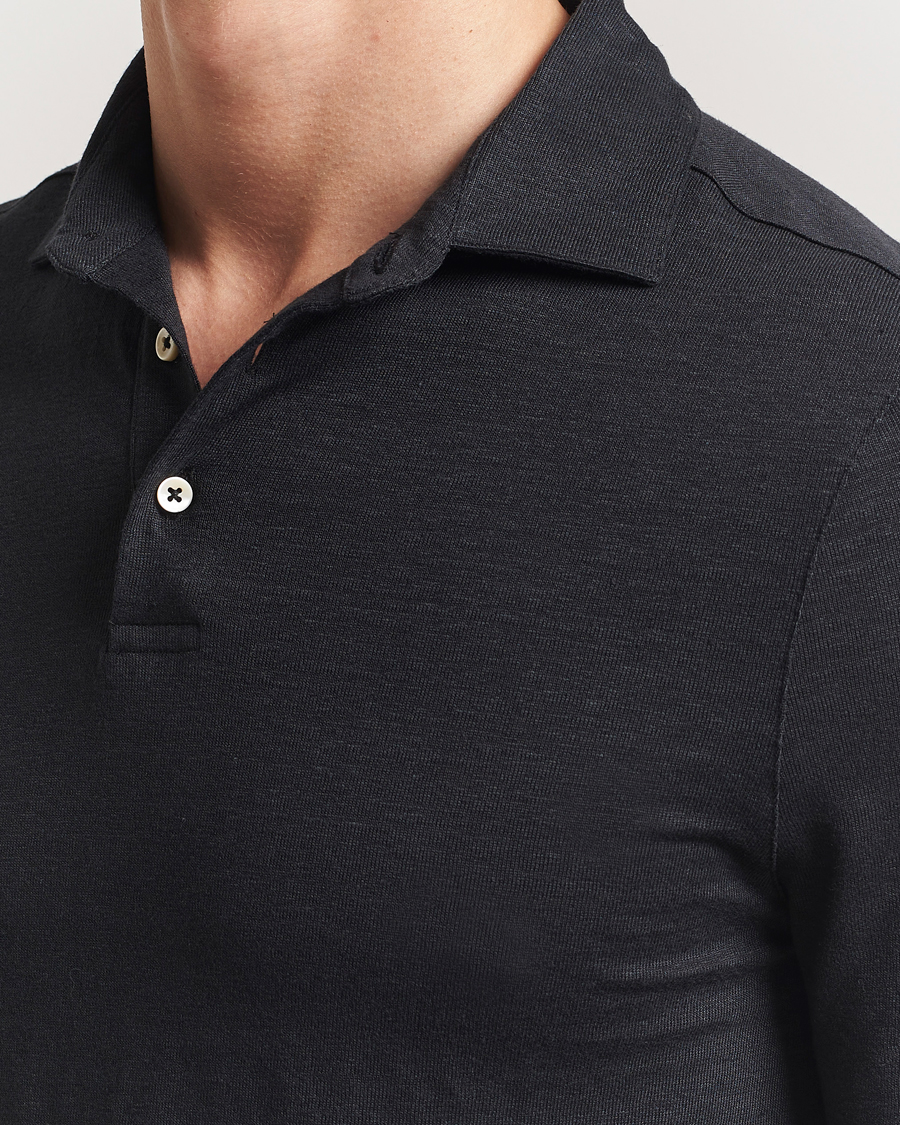 Men | Polo Shirts | Stenströms | Linen Polo Shirt Black