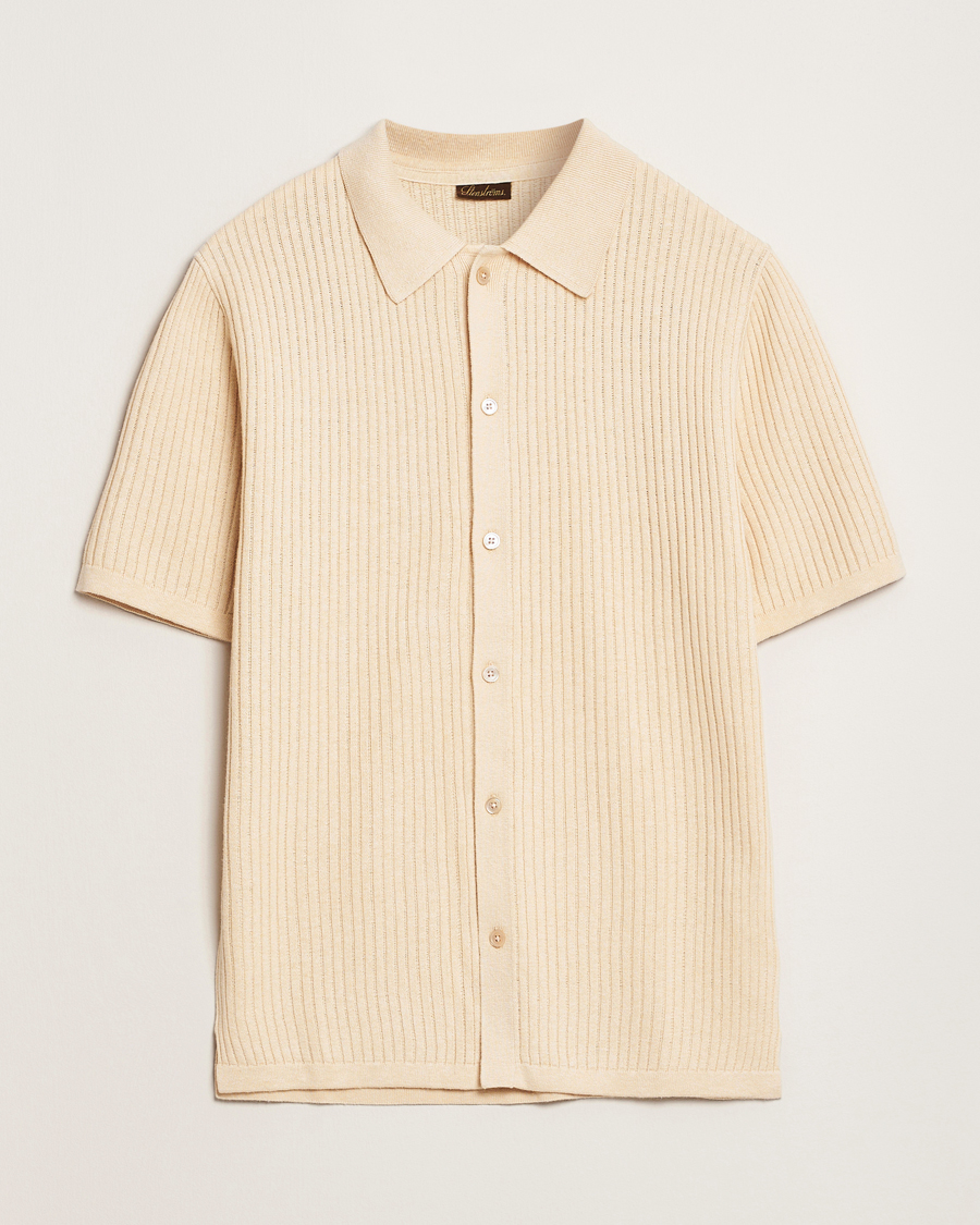 Men | Shirts | Stenströms | Knitted Buttonthru Polo Shirt Beige