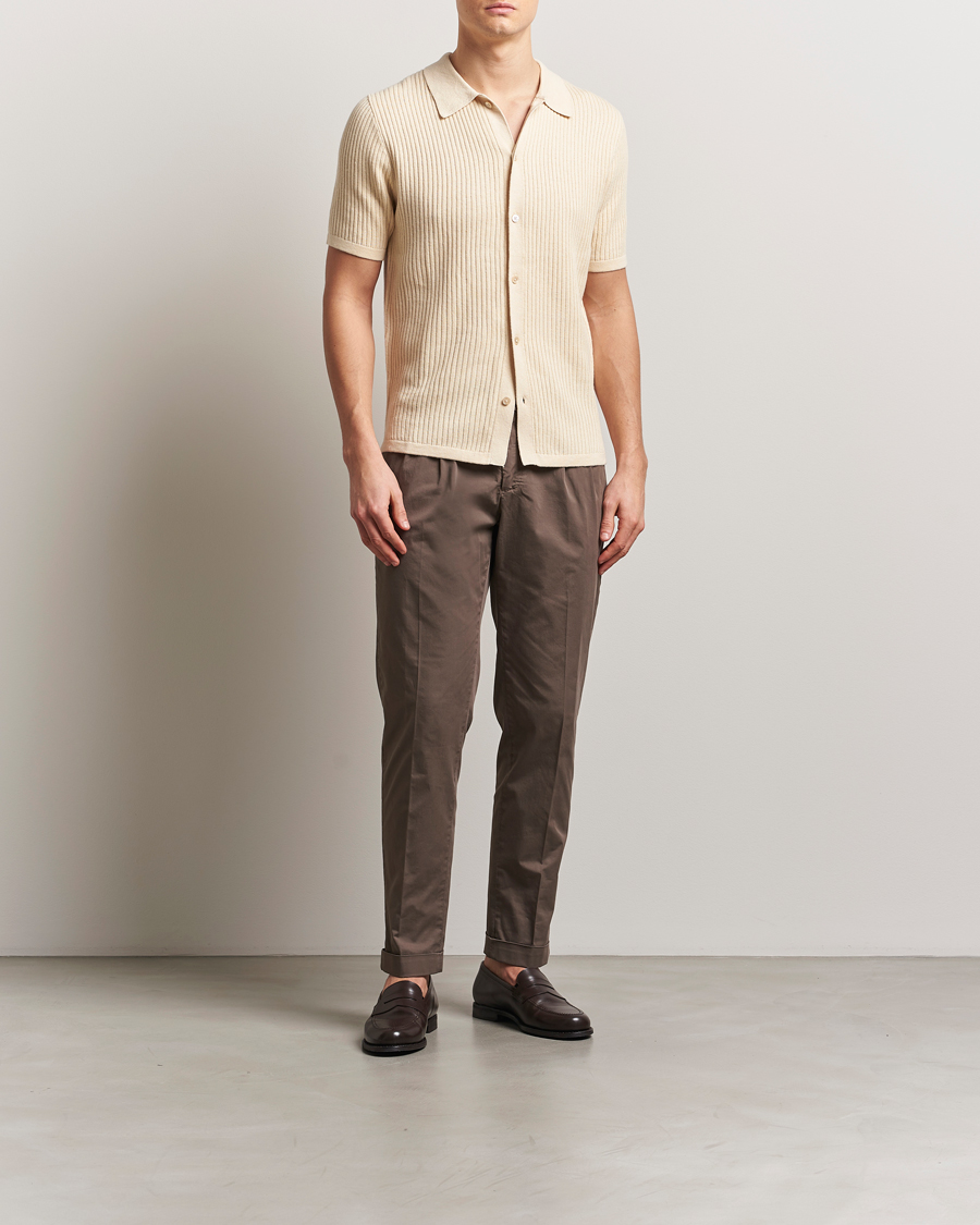 Men | Shirts | Stenströms | Knitted Buttonthru Polo Shirt Beige