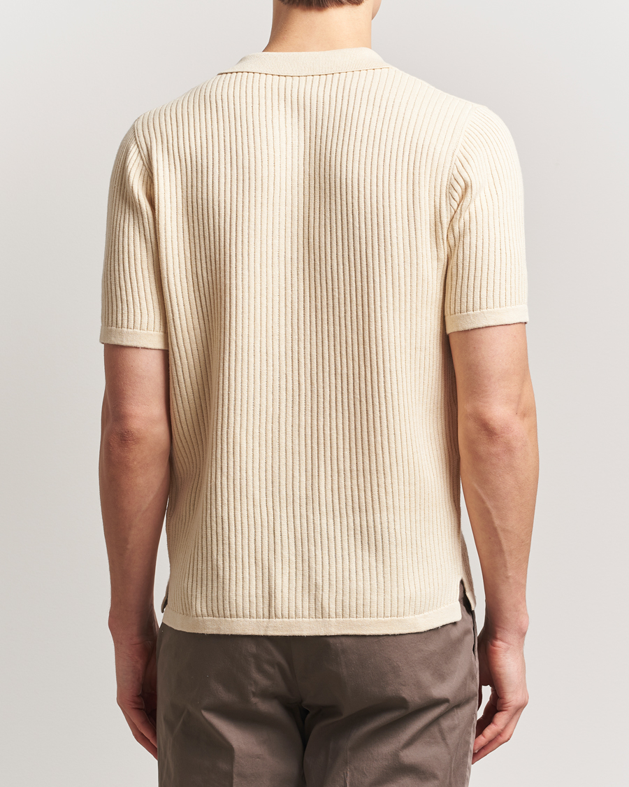 Men | Shirts | Stenströms | Knitted Buttonthru Polo Shirt Beige
