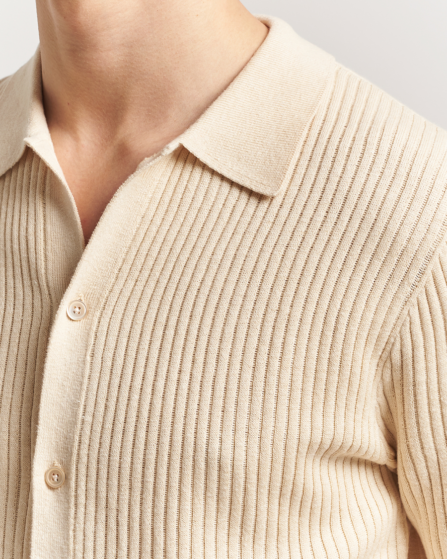 Men | Shirts | Stenströms | Knitted Buttonthru Polo Shirt Beige