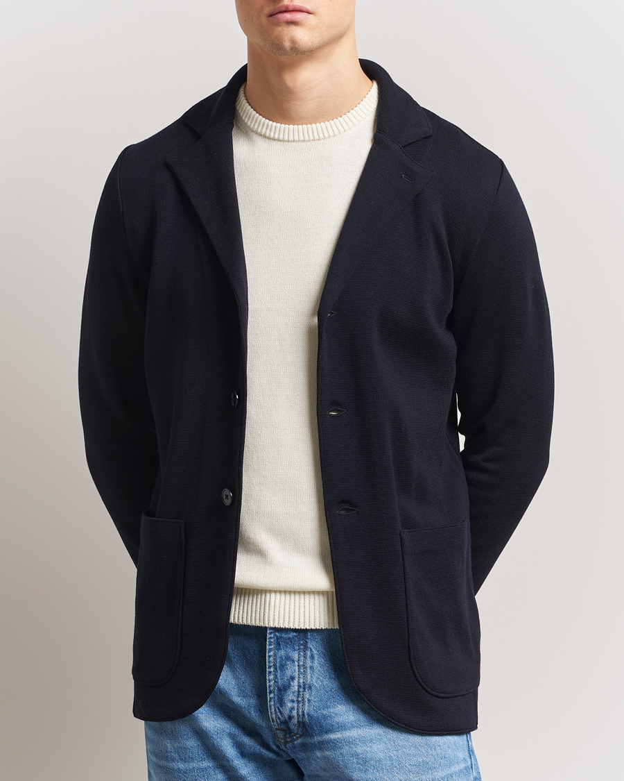 Men | Blazers | Stenströms | Milano Knitted Merino Blazer Navy